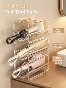 Multi-Layer Transparent Hair Accessory Storage Rack, Curling Iron And Hair Dryer Organizer, Hair Styling Tool Holder, Daily Cosmetic Storage, Rental Apartment Bathroom Storage, Travel Vanity Organizer - Multicolor - View 2