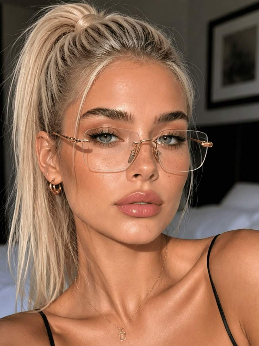 1 Pair Vintage Women's Rectangular Rimless Glasses With Hollow-Design ...