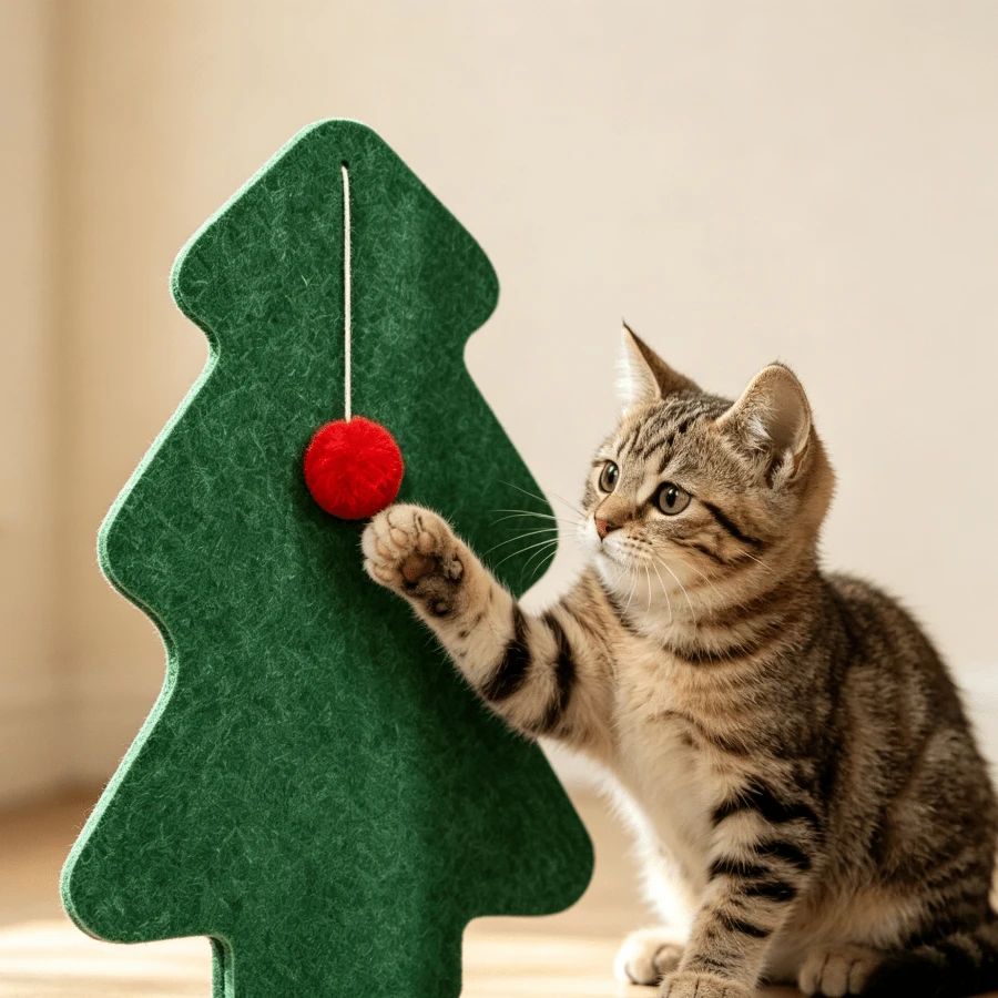 1 pezzo Tiragraffi a forma di albero di Natale + 1 pezzo Pallina rossa soffice, Tiragraffi verticale da parete ispessito e durevole, Protezione anti-graffio per divani, Tiragraffi resistente all'usura e ai graffi senza perdita di peli, Articolo essenziale di moda per proprietari di gatti, Adatto per pareti, porte, divani, torri per gatti, alberi per gatti, tappetini tiragraffi per gatti, decorazioni per animali domestici, case per gatti, giocattoli per gatti, giochi per gatti, forniture per gatti - Tavoletta verde + pompon rosso - Visualizzare 1