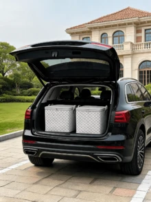 3pcs/1pc 30L/110L/150L/220L Foldable Storage Box With Lid, Plaid Pattern, Space-Saving Design, Durable Non-Woven Fabric, Ideal For Home Moving And Packing, Bed Under, Wardrobe And Moving - Stackable And Washable - Grey - View 3