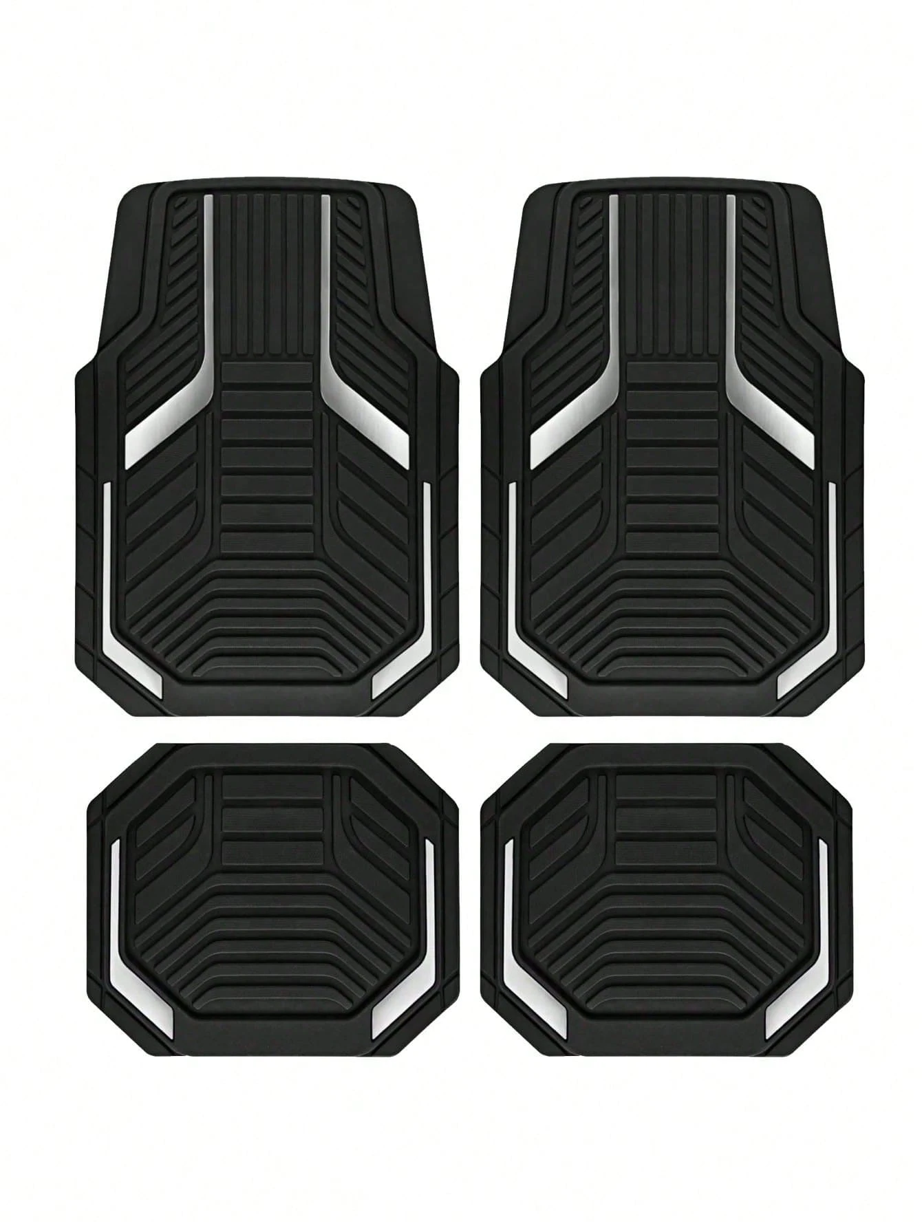 4pcs/Set Printed 2D Flat Car Floor Mats, Universal Fit, Crystal Velvet & Rubber Material, Stain-Resistant, Wear-Resistant, Anti-Slip, Easy To Clean, Suitable For Daily Car Interior Protection, Striped Texture Design, Multiple Colors Available