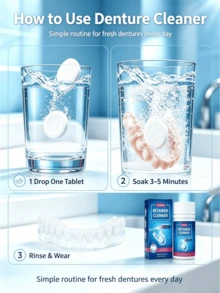 JAYSUING Denture Cleaning Tablets, Effervescent Denture Cleaning Tablets, Suitable For Dentures, Retainers, Clear Aligners, Mouthguards, Removes Stains And Odors, Fresh Mint, Perfect Gift For Friends, Family, Parents, Elderly On Holidays, Home Essential - Multicolor - View 5