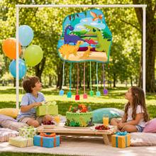 Piñata Infantil de Dinosaurios 47X47cm con Cintas para Tirar, Decoración de Cumpleaños Temático Jurásico, Sin Relleno - Ver 3