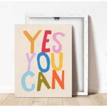 1件裝飾畫布牆面藝術品，適合嬰兒房，Yes You Can 印花：俏皮兒童牆面裝飾，正向心態主題，勵志海報。非常適合遊戲室、兒童房、居家學習裝飾、嬰兒房裝飾、男孩房藝術品、農舍風格畫廊牆面套裝、嬰兒房裝飾海報、遊戲室海報、新生兒禮物、幼兒園裝飾和教室裝飾。 - 彩色 - 查看 4