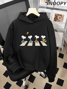 Áo nỉ hoodie tay dài in Snoopy dễ thương thời trang thu đông, áo kiểu casual đa năng - màu đen - Xem 1