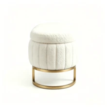 Velvet Storage Bed Bench 130 Cm - Gold Metal Legs - Upholstered Storage Bench For Bedroom Hallway Living Room - 白色 - 查看 5