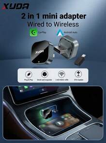XUDA 2026 新款智能車載盒，2合1無線 CarPlay 與 Android Auto 迷你轉接器，有線轉無線，CarPlay 轉換器，快速自動連接，無延遲，小巧優雅智能盒，時尚便攜，附 USB/USB-C 接口 - B - 查看 2