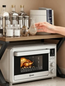 1pc Metal Microwave Oven Storage Rack, Double-Layer Kitchen Countertop Storage Shelf, Space-Saving, K-Shaped Design, Sturdy And Durable, Strong Load-Bearing Capacity, Countertop Organizer For Storing Seasonings, Cooking Utensils And Cookware - Multiple Specifications - View 3