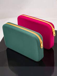 1 pezzo Borsa quadrata piccola in silicone per conservare monete, rossetto, carta bancaria, auricolari, borsa con cerniera per chiavi portatili, portafoglio da donna, portamonete - Multicolore - Visualizzare 6