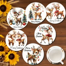 Merry Christmas Reindeer Element Design PET Non-Slip Coasters, Home Kitchen Decor Accessories, Outdoor Garden Supplies, Suitable For Various Holiday Parties, Wedding Accessories, Thanksgiving, Halloween, Day Of The Dead Decoration Gifts - PET Coaster-2366 - View 6