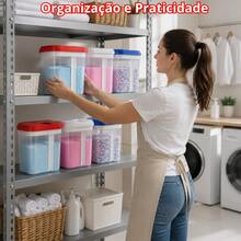 Kit 3 Porta Sabão Com Tampa Plástico Resistente Organização Lavanderia (Cores Sortidas) - Em pó - Visão 3