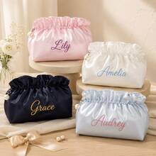 1pc Personalized Embroidered Ruffle Cloud Makeup Bag, Customized Bridesmaid Toiletry Bag, Travel Toiletry Bag, Bridesmaid Gift - Multicolor - View 7