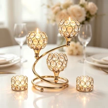 WAXJJDW Gold Crystal Tea Light Candle Holder 5pcs Set, Elegant Tabletop Centerpiece Decor, Luxury Crystal Candle Holder Decoration, Suitable For Wedding, Bridal Shower, Dinner Party, Home Tabletop Decor, Housewarming Gift - Classic European Candlestick - View 5