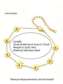 VceTd 1PC Minimalist Romantic Style Stainless Steel Anklet With Flower Decoration, Suitable For Women's Daily Wear Or Beach Vacation - Yellow Gold - View 2
