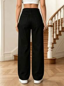Pantalones vaqueros elásticos de talle alto para mujer - Vaqueros azules con lavado vintage, cierre de botones, bolsillos, aptos para todas las estaciones, talle alto - 2106 Negro - Ver 2