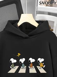 Áo nỉ hoodie tay dài in Snoopy dễ thương thời trang thu đông, áo kiểu casual đa năng - màu đen - Xem 3