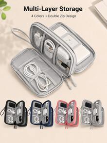 1pc Double Layer Digital Accessories Storage Bag, Universal Electronic Product Travel Cable Organizer, Suitable For Phone Storage Bag, Data Cable Organizer, Coin Purse, Jewelry Storage Bag With Compartments, Suitable For Power Bank,Bedroom Room Decor,Back To School - Multicolor - View 2
