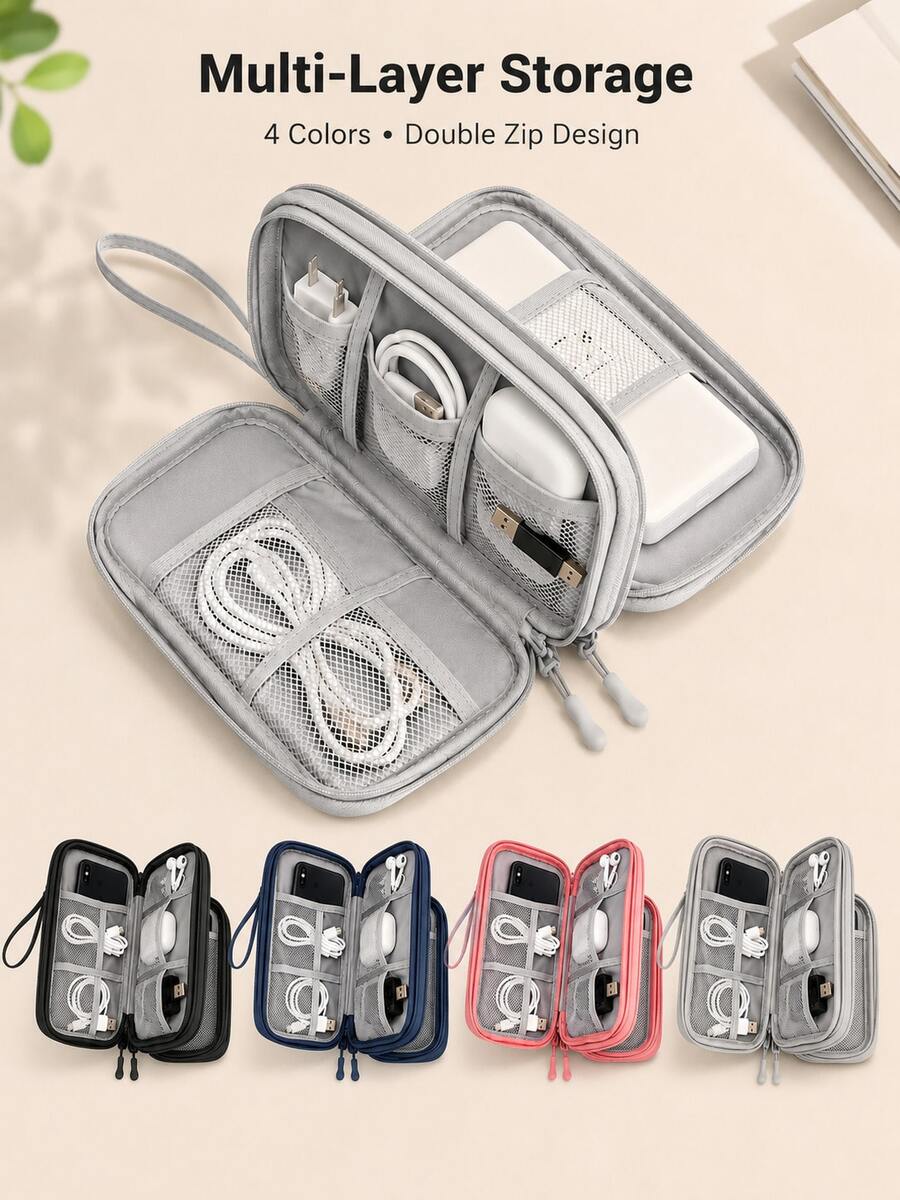 1pc Double Layer Digital Accessories Storage Bag, Universal Electronic Product Travel Cable Organizer, Suitable For Phone Storage Bag, Data Cable Organizer, Coin Purse, Jewelry Storage Bag With Compartments, Suitable For Power Bank,Bedroom Room Decor,Back To School