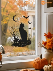SupSticker 1PC Halloween Window Cling, 4 Styles Spooky Black Silhouette, Reusable No Adhesive Glass Decal For Home Party Decor - 1PC - View 6