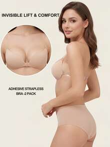 Women's Invisible Adhesive Bra, Silicone Material, Transparent Straps, Excellent Push-Up Effect - Multicolor - View 2