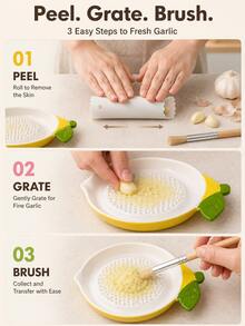 1/3pcs Fruit Shaped Ceramic Garlic Grinder Set, Garlic & Ginger Grater With Silicone Garlic Peeler And Cleaning Brush Dip Sauce Dish, Multi-Functional Kitchen Tool For Garlic, Ginger, Carrot, Yam, Butter, Housewarming Gift - Fruit-shaped Ceramic Garlic Press - View 4