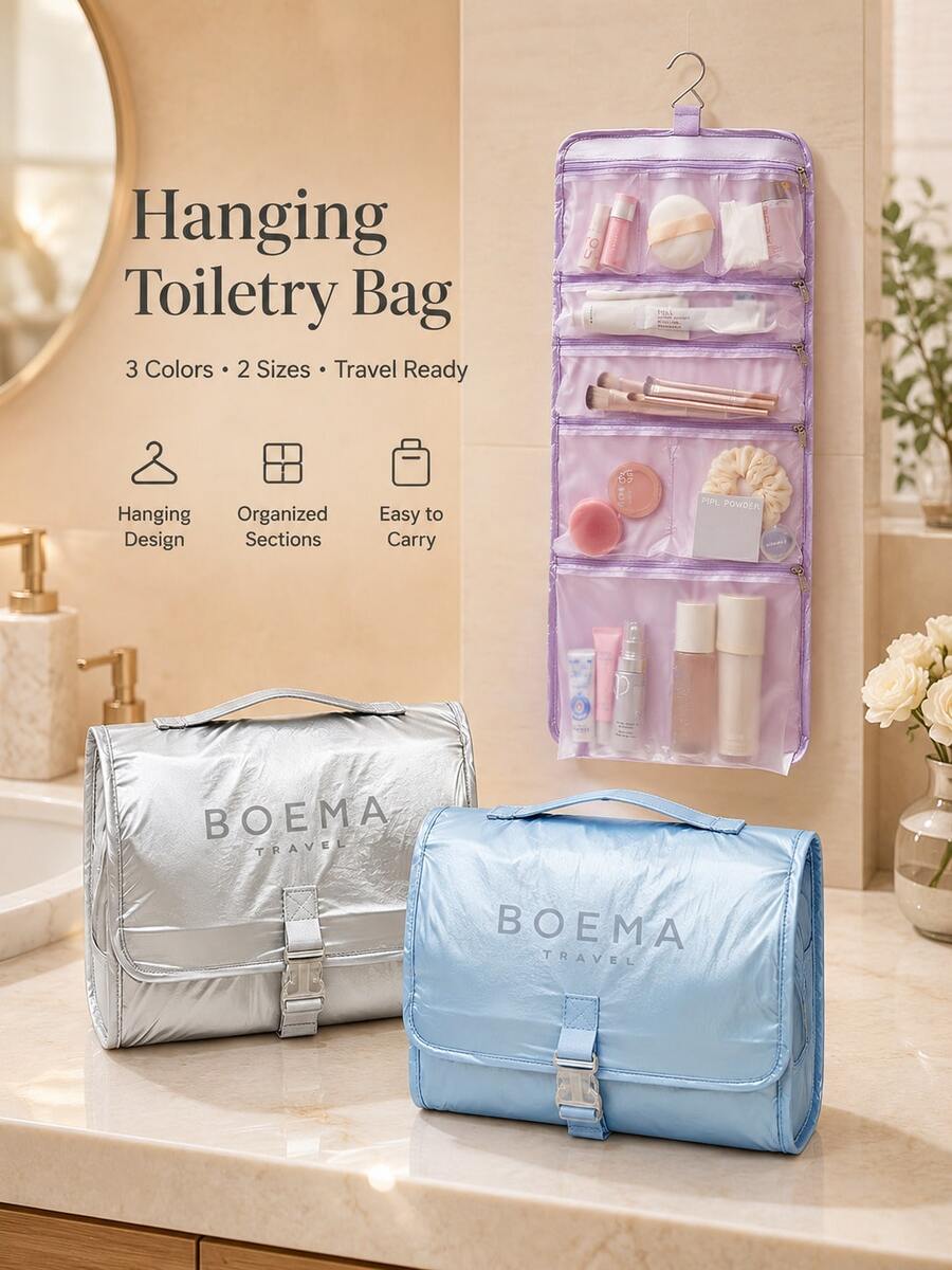 New Minimalist Hanging Travel Toiletry Storage Bag, Compartment Storage Design, Portable, Suitable For Travel, Business Trip And Home Use