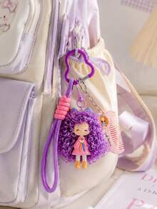 Curly Fluffy Girl Silicone Keychain, Cute Plush Doll Bag Pendant Car Key Charm, Mother's Day, Christmas, Graduation Gift For Friends And Family - Multicolor - View 3