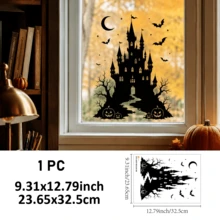 SupSticker 1PC Halloween Window Cling, 4 Styles Spooky Black Silhouette, Reusable No Adhesive Glass Decal For Home Party Decor - 1PC - View 17