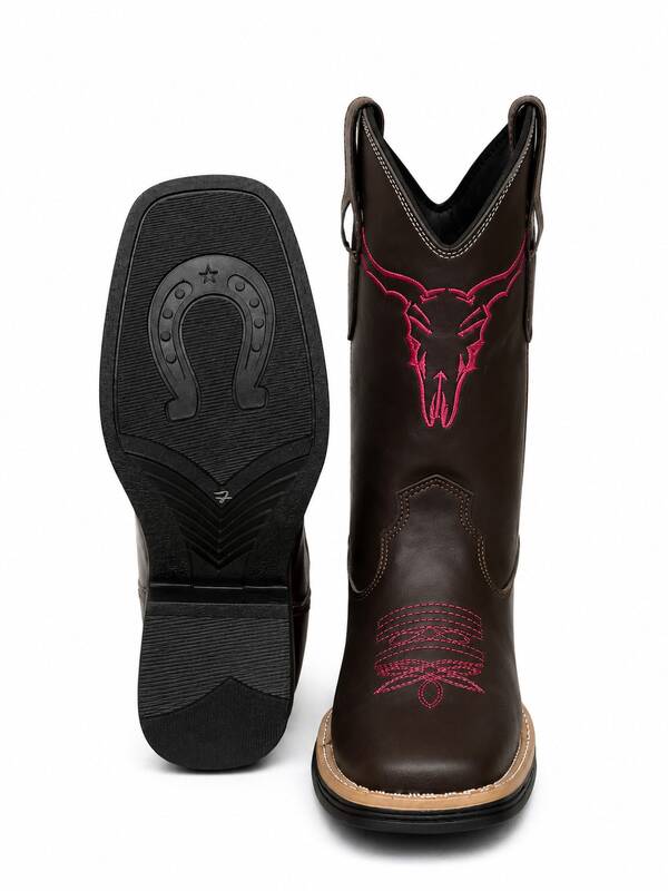Bota Texana Feminina Pimentinha Rosa Country Cowgirl Bico Quadrado Cano Médio Confortável Estilo Cowboy Ideal Para Rodeio Festa do Peão e Passeios