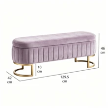 Velvet Storage Bed Bench 130 Cm - Gold Metal Legs - Upholstered Storage Bench For Bedroom Hallway Living Room - 粉色 - 查看 7