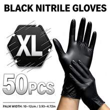 黑色丁腈手套，4/50/100入/包。無盒裝，無粉，耐用。尺寸：S, M, L, XL。耐用拋棄式家用清潔手套，適用於廚房、浴室、清潔、紋身店、美容院、染髮、寵物護理、美容院清潔用品及家用工具（無包裝盒）。 - 彩色 - 查看 12