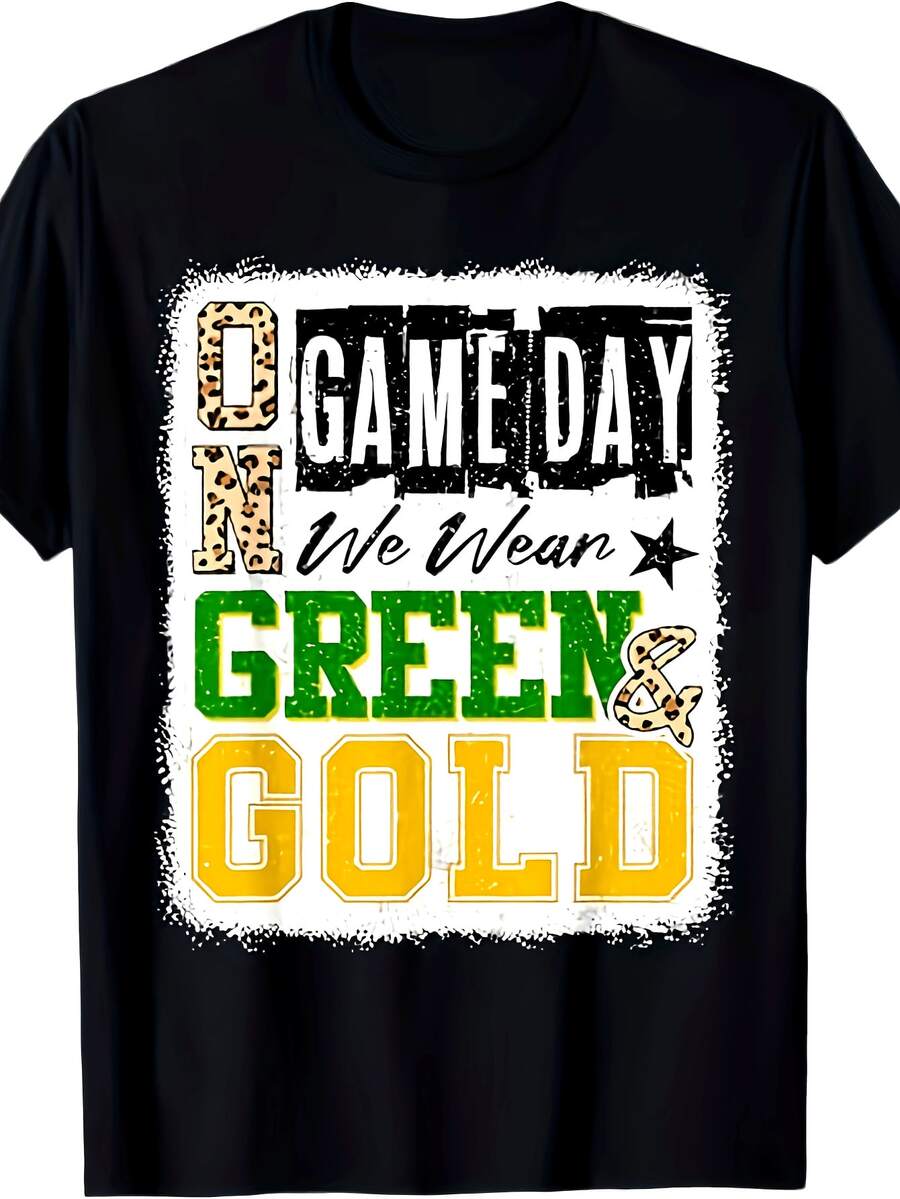 Am Spieltag tragen wir ein grün-goldenes Spirit-T-Shirt - Vintage-Optik mit Grafikdruck, weiches, atmungsaktives 220 g/m² schweres Material, Unisex-Rundhals-T-Shirt mit normaler Passform für das Spieltags-Outfi - Schwarz - Übersicht 1