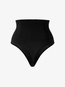 Women Seamless High Waist Tummy Control With Hook-And-Eye Closure Thong Design Lifting Shaping Briefs - 黑色 - 查看 5