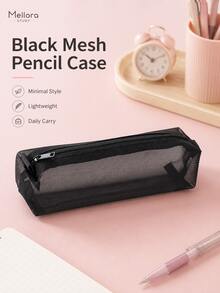 Estojo de Lápis de Malha Mellora, 3 Cores Disponíveis (Preto/Branco/Cinza), Bolsa de Papelaria com Zíper de Malha Transparente Leve, Bolsa de Armazenamento Portátil Retangular Única, Adequada para Organização de Ferramentas de Escrita Diárias em Casa e Escritório - Vários estilos - Visão 3