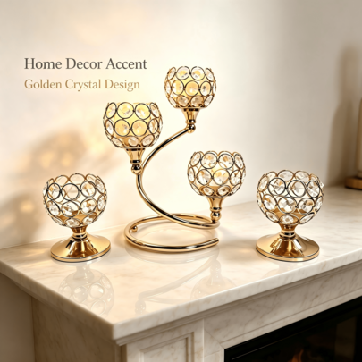WAXJJDW 5-kops kristallen bol kaarsenhouder, glanzende gouden en zilveren metalen kaarsenhouder centerpiece, romantische huisdecoratie, ideaal cadeau voor Valentijnsdag, Halloween, Thanksgiving, Kerstmis, Oudejaarsavond, bruiloft, jubileum, verjaardagsdiner