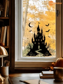 SupSticker 1PC Halloween Window Cling, 4 Styles Spooky Black Silhouette, Reusable No Adhesive Glass Decal For Home Party Decor - 1PC - View 5