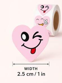 3 Rolls Heart-Shaped Smiling Face Stickers, Cute Cartoon Self-Adhesive Seal Labels, Fun Decorative Stickers For Gift Packaging, Bags, Bottles And Cups - Pink - View 6