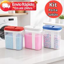 Kit 3 Porta Sabão Com Tampa Plástico Resistente Organização Lavanderia (Cores Sortidas) - Em pó - Visão 1