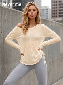 Never me Women's Sport Top Side Ruched Lightweight Loose Breathable Pilates Long Sleeve T-Shirt Comfortable Daily Workout Yoga Wear Reversible - White - View 7