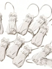 Cute Cat Shower Curtain Hooks Metal Curtain Clips Decorative Bathroom Hanging Clips Suitable For Shower Curtain Hanging, Curtain Fixing, Laundry Cloth Hanging, Home Fabric Decoration - Multicolor - View 4