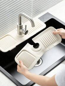 Silicone Splash Guard Bathroom Sink Drain Mat Kitchen Sink Drip Tray Soap Pad Trimmable Narrow Edge Suitable For Wash Basin Kitchen Sink Kitchen Drain Rack Kitchen Essentials Bathroom Accessories - A - View 2