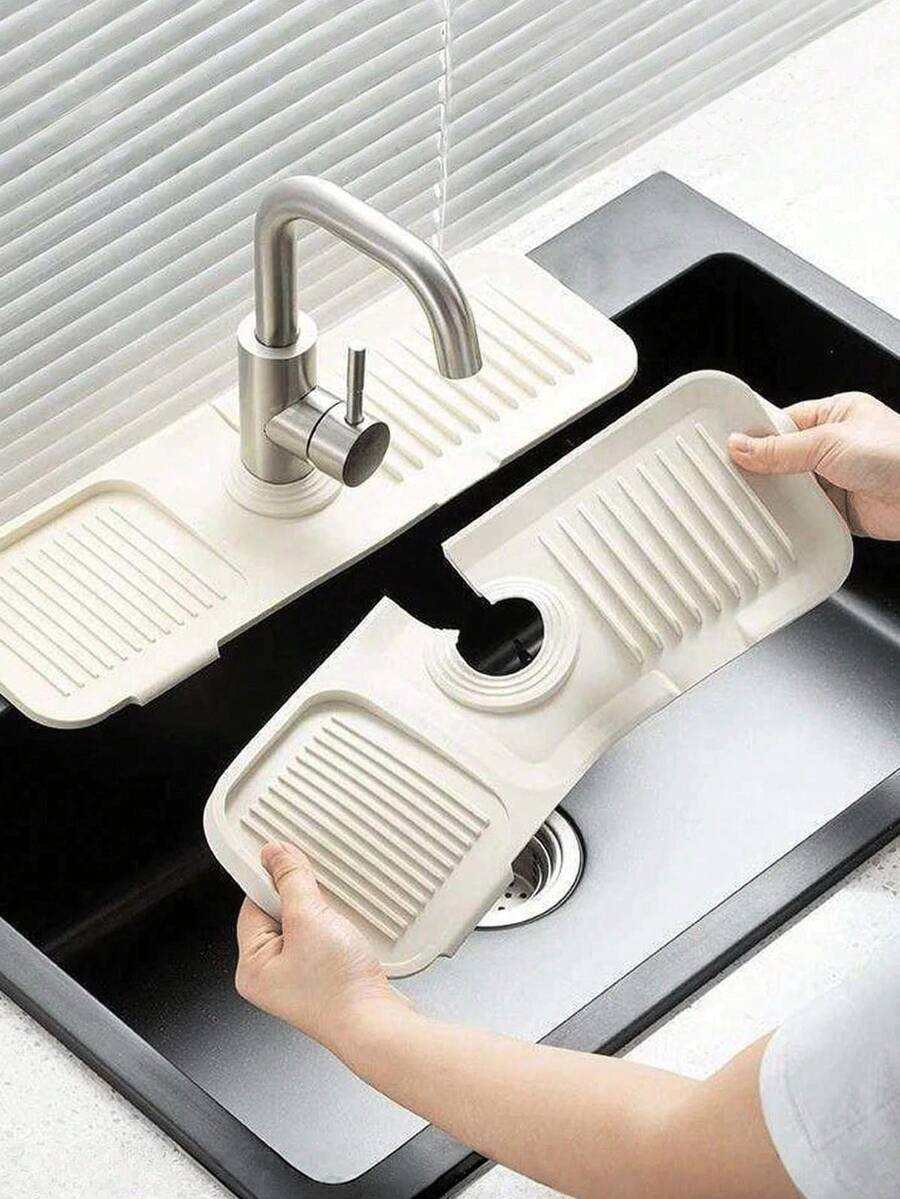 Silicone Splash Guard Bathroom Sink Drain Mat Kitchen Sink Drip Tray Soap Pad Trimmable Narrow Edge Suitable For Wash Basin Kitchen Sink Kitchen Drain Rack Kitchen Essentials Bathroom Accessories