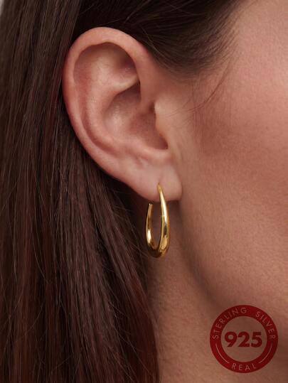 Pendientes de Plata S925 Chapados en Oro de 18K, Aros de Lágrima Cómodos con Caja de Regalo para Orejas Sensibles