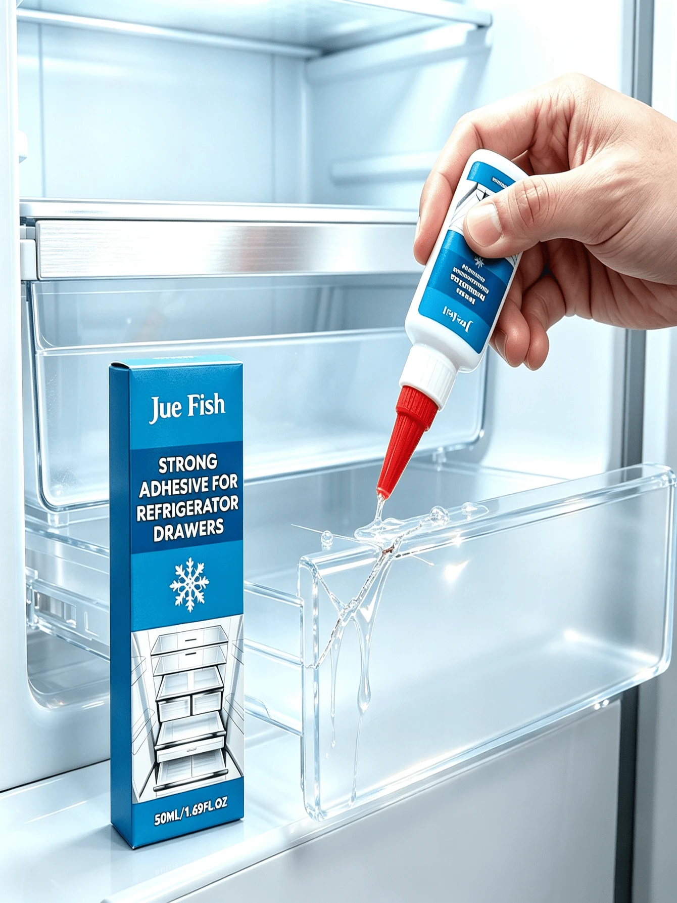 JUE-FISH Refrigerator Drawer Adhesive, Convenient Nail-Free Strong Bonding For Various Refrigerator Internal Accessories And Components, Refrigerator Bonding, Refrigerator Repair, Powerful Glue, Great Gift, Holiday Choice