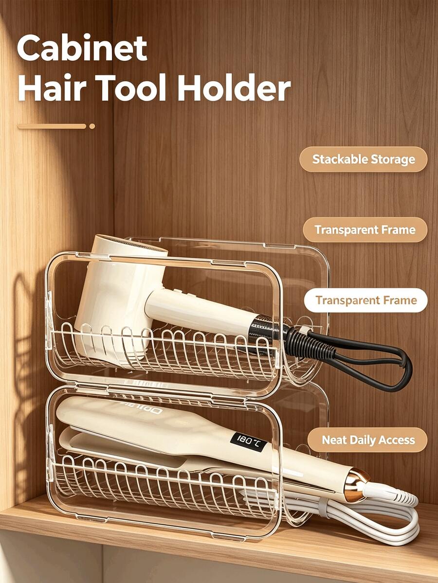 Multi-Layer Transparent Hair Accessory Storage Rack, Curling Iron And Hair Dryer Organizer, Hair Styling Tool Holder, Daily Cosmetic Storage, Rental Apartment Bathroom Storage, Travel Vanity Organizer - Multicolor - View 1