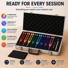 [Independence Day Gifts] 8-Color Tuning Fork Set With Activator Mallet Base Chakra Tuning Fork Set Aluminum Alloy Material Sound Therapy Activator Chakra Healing For DNA Healing, Sound Therapy, Yoga, Reiki - 8-piece Set Of Colored Tuning Forks - View 9