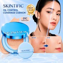 SKINTIFIC 絲絨霧面氣墊粉底液 藍色，全遮瑕，12小時控油，適合油性與混合肌，防水，持久，輕盈，保濕，不脫色 | 01C 玫瑰象牙色 - 01C Rose Ivory - 查看 2