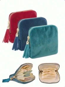Travel Jewelry Box Portable Jewelry Storage Bag Hanging Zipper Jewelry Pouch Makeup Bag Workplace Commute Jewelry Key Card Cosmetics Storage Bag 6-Layer Storage Space Can Hold Bracelets Anti-Scratch Small Storage Box - Multicolor - View 1