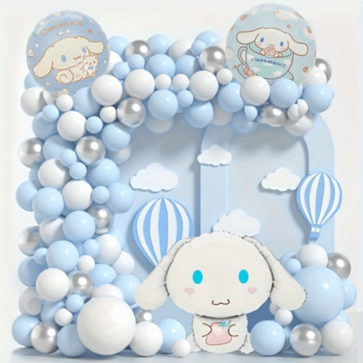 Cinnamoroll Blue White Silver Balloon Garland Kit, Cartoon Character Foil & Matte Latex Balloons, Party Decor For Birthday,Halloween, Thanksgiving, Christmas Holiday Backdrop Decor