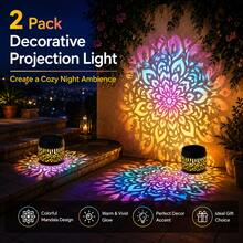 2 Pack Solar Outdoor Projection Lights, Colorful Mandala Pattern Solar Wall Lights, Decorative Projector Lamp, Solar Powered Outdoor Atmosphere Lighting for Patio, Fence, Garden, Yard, Walkway Decor - Multicolor - Ver 3